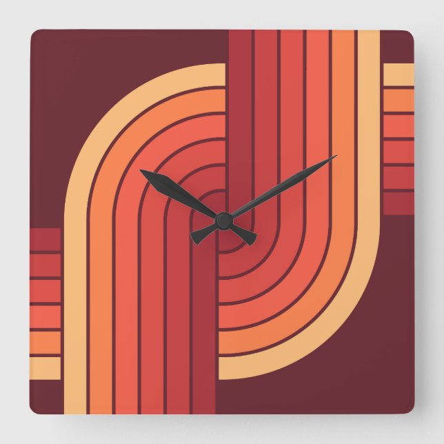 70s Retro Vintage Style Geometric Pattern Square Wall Clock (Front)