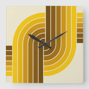 70s Retro Vintage Style Geometric Pattern Square Wall Clock