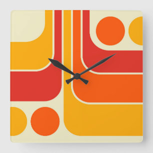 70s Retro Vintage Style Geometric Pattern Square Wall Clock