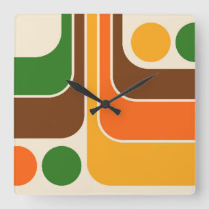 70s Retro Vintage Style Geometric Pattern Square Wall Clock