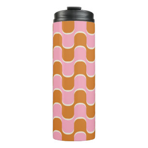 70s retro vintage wavy pattern in gold and pink thermal tumbler
