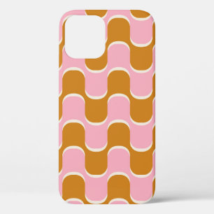 70s retro vintage wavy pattern in gold and pinkwav iPhone 12 case
