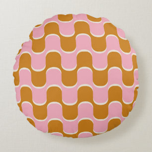 70s retro vintage wavy pattern in gold and pinkwav round cushion