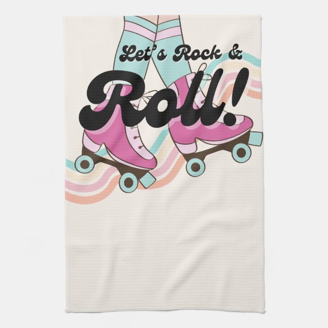 70s Rock and ROLL Roller Skating Decor Retro Room Tea Towel (Vertical)