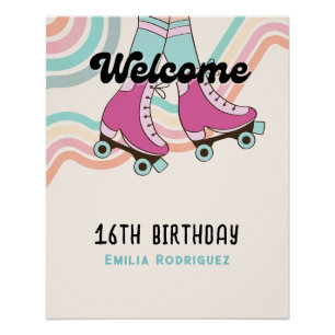 70s Rock and ROLL Roller Skating Party Welcome  Poster