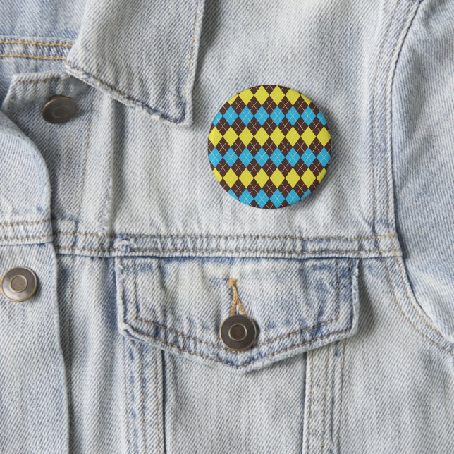 70s Scottish Tartan-Pattern 6 Cm Round Badge (In Situ)