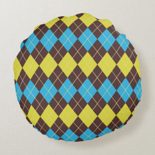 70s Scottish Tartan-Pattern Round Cushion