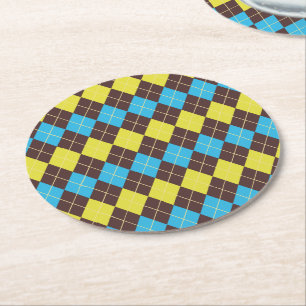 70s Scottish Tartan-Pattern Round Paper Coaster