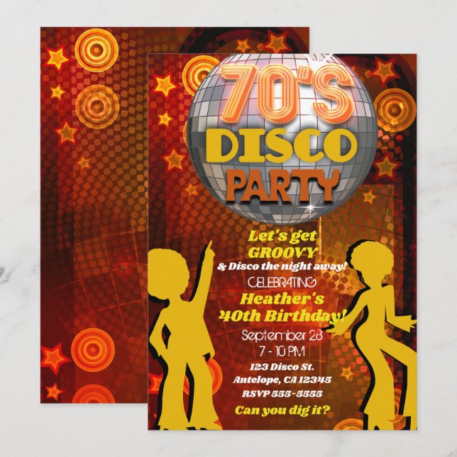 70's Seventies Orange Disco Dance Birthday Party Invitation (Front/Back)