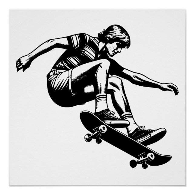 70's Skateboarder Black and White Poster (Front)