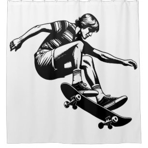 70's Skateboarder Black and White Shower Curtain