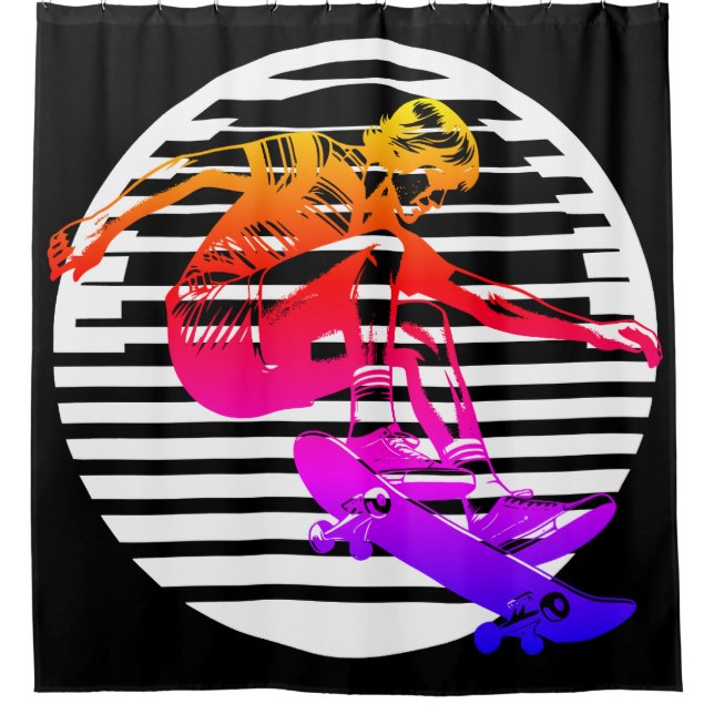 70's Skateboarder Sun Circle Shower Curtain (Front)