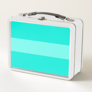70s Sporty Retro Wide Vivid Cool Aqua Mint Stripes Metal Lunch Box