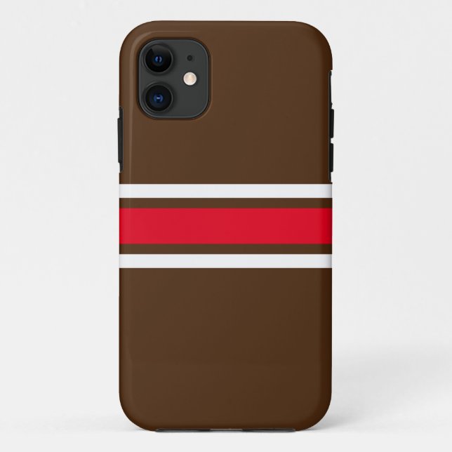 70s Sporty White Red Racing Stripes On Bold Brown Case-Mate iPhone Case (Back)