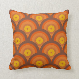 70s style brown orange geometric ring pattern cushion