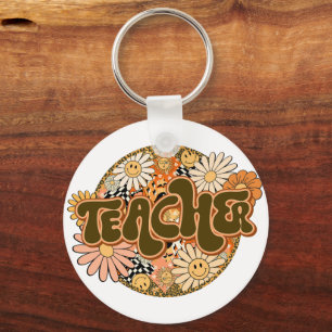 70s Style Floral "Teacher" Appreciation Key Ring