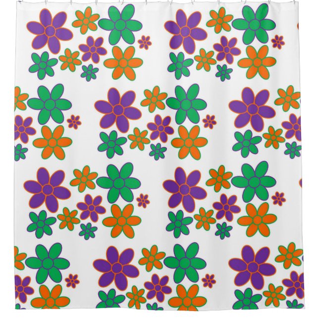 70s Style Flowers on Shower Curtain (Front)