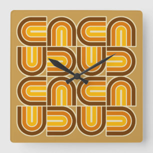 70s Style Geometric Arch Pattern Square Wall Clock