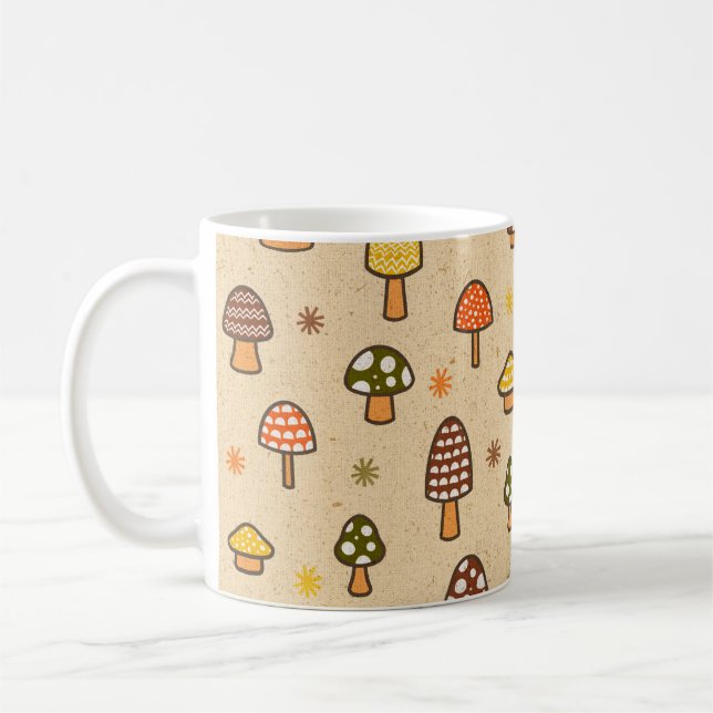 70s Style Retro Mushrooms Coffee Mug (Left)