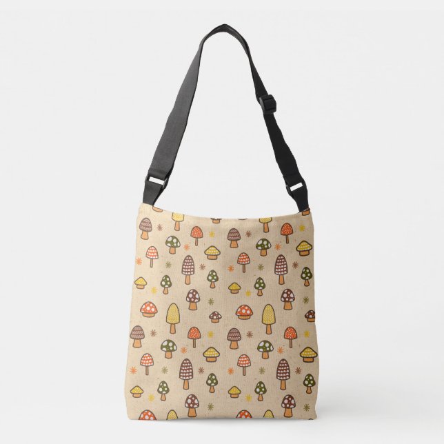 70s Style Retro Mushrooms Crossbody Bag (Front)