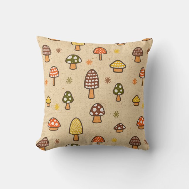 70s Style Retro Mushrooms Cushion (Front)