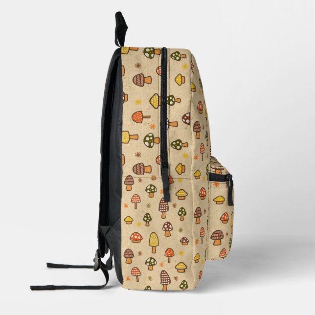 70s Style Retro Mushrooms Printed Backpack (Left)