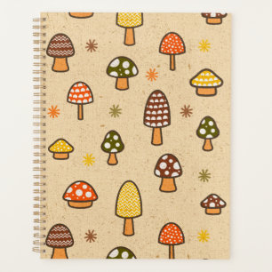 70s Style Retro Mushrooms Spiral Notebook Planner