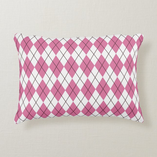 70s Tartan-Pattern Pinky Decorative Cushion (Front)