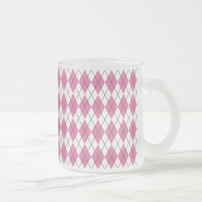 70s Tartan-Pattern Pinky Frosted Glass Coffee Mug (Right)