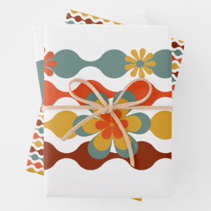 70's Theme Colors Pattern Flowers Wrapping Paper S