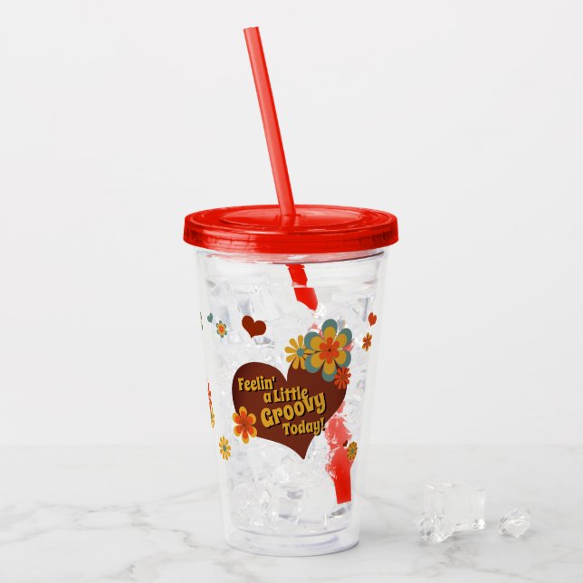 70's Theme Colours Groovy Flowers Acrylic Tumbler (Front Ice)