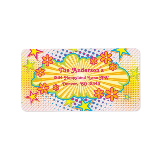 70s Theme Groovy Birthday Party Return Address Label (Front)