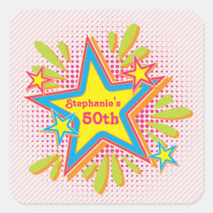 70s Theme Groovy Flower Power 50th Birthday Party Square Sticker