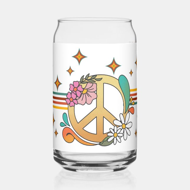 70s vibe  flowers can glass (Left)