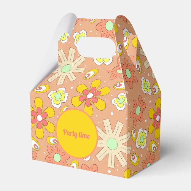 70's Vibes Peach Colour Summer Pattern Favour Box (Front Side)