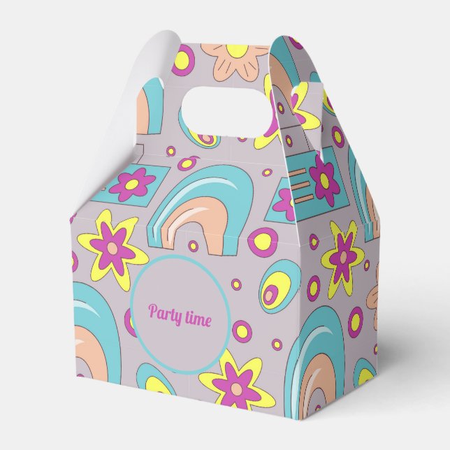 70's Vibes Teal Colour Summer Pattern  Favour Box (Front Side)