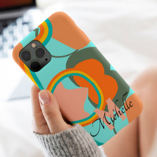 70s vintage abstract Script custom Monogram &Name iPhone 13 Pro Max Case