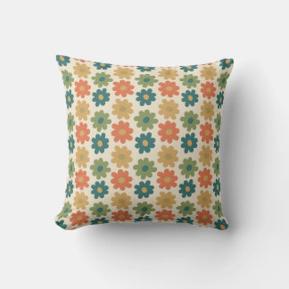 70s Vintage Flowers with Orange and Green Colours Cushion