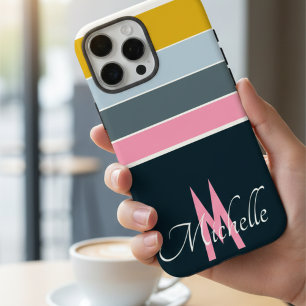 70s vintage Stripe pattern girly monogram initials iPhone 16 Pro Max Case