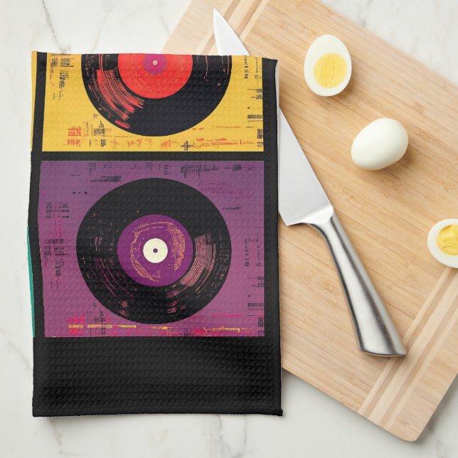 70s Vinyl Record Album Custom Kitchen Tea Towel (Quarter Fold)