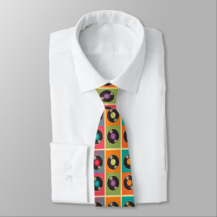 70s Vinyl Record Pattern Retro Tie