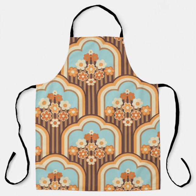 70s wallpaper seamless design,  vintage flowers  apron (Front)
