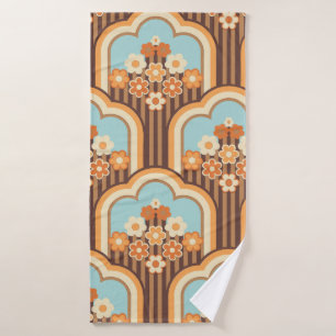 70s wallpaper seamless design, vintage flowers bath towel