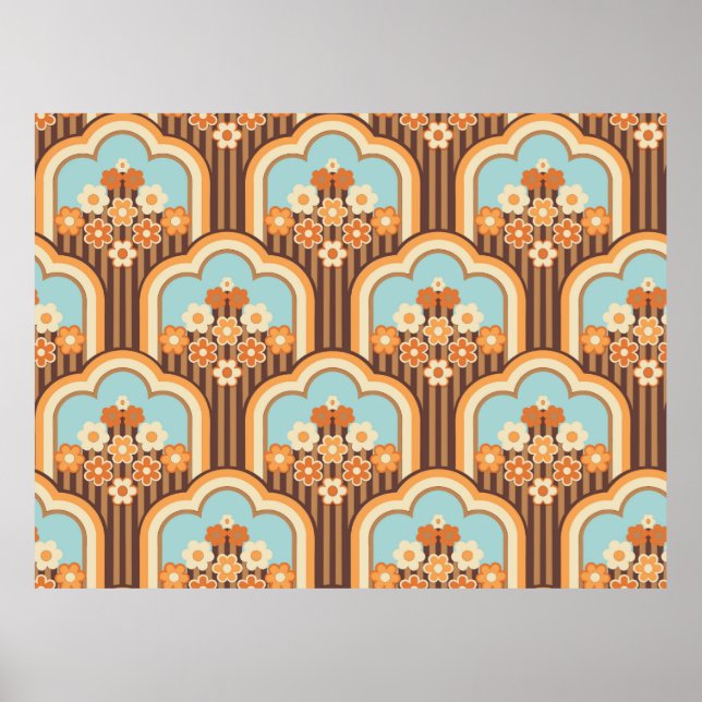 70s wallpaper seamless design, vintage flowers  poster (Front)
