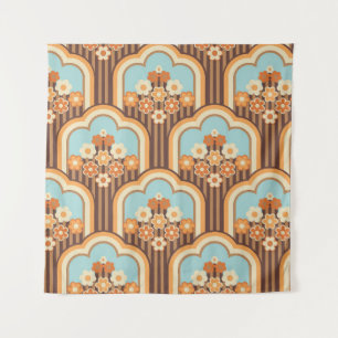 70s wallpaper seamless design, vintage flowers tapestry