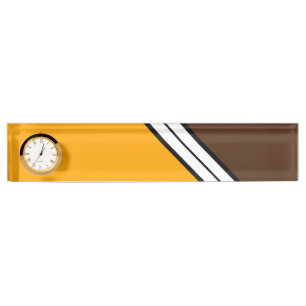 70s Yellow Brown Black White Slant Stripes Clock Nameplate
