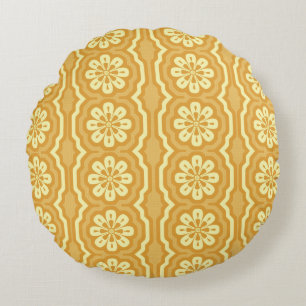 70s yellow pattern Round Cushion