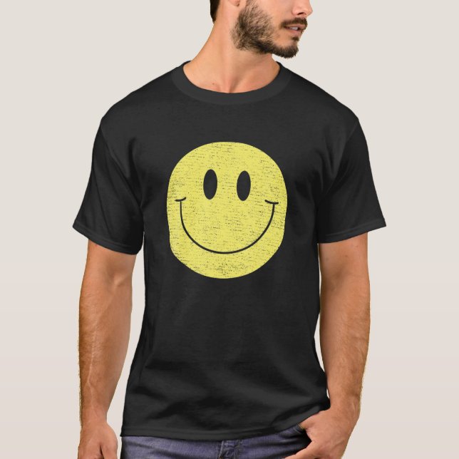 70S Yellow Smile Face Cute Happy Peace Smiling Fac T-Shirt (Front)