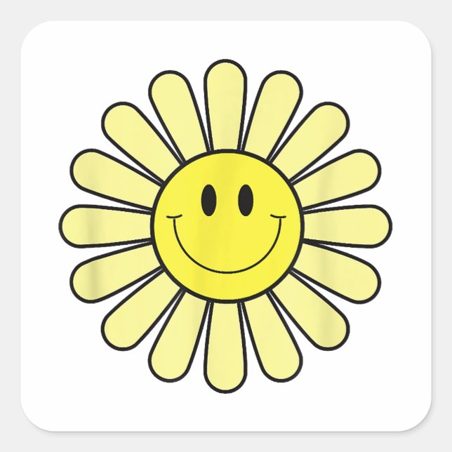 70s Yellow Smile Face Flower Shirt Happy Peace Smi Square Sticker (Front)