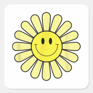 70s Yellow Smile Face Flower Shirt Happy Peace Smi Square Sticker